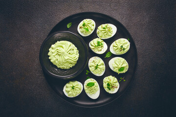 snack, stuffed eggs with avocado, homemade, no people,