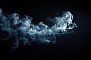 Mysterious smoke cloud swirling gracefully on dark backdrop with soft gray and white hues, evoking elegance, motion, and ethereal vibe for artistic, surreal photography collections
