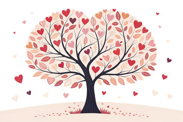 Obraz premium World Kindness Day Tree with Heart Leaves and Pink Pastel Background 