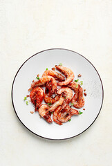 fried tiger prawns, with spices, homemade, top view,