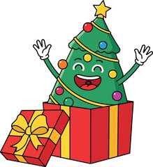 Naklejka premium Santa Claus and Christmas elf carrying gifts illustration