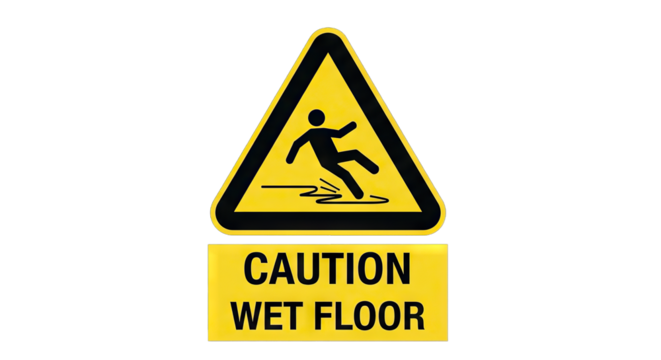 Caution Wet Floor Sign Warning of Slippery Surface Hazard.