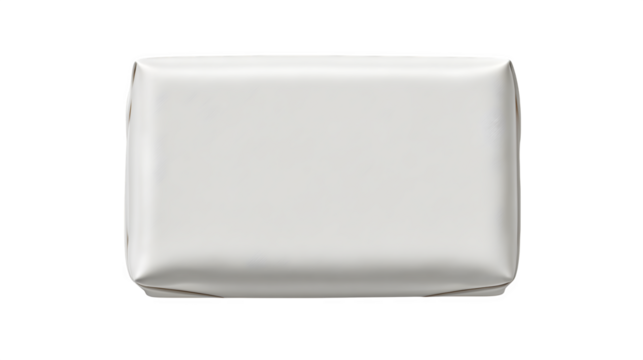 Minimal mockup of a rectangular gift in pure white with micro seam detail and no ribbon, ultra-clean design, isolated on white background