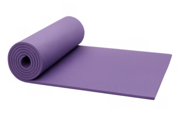 Purple yoga mat rolling out transparent background