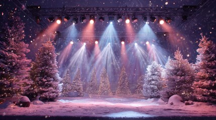 christmas carols concert announcement frame with holiday festive lights snow tree