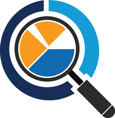 A magnifying glass hovers over a pie chart, , symbolizing data analysis, market research, and strategic business insights