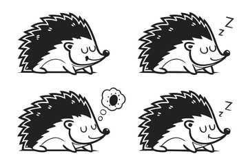 Cute sleeping hedgehog icon set minimalist design