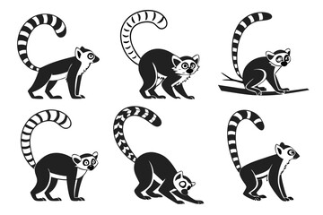 Minimalist cartoon lemur icon set with colorful accents © Ahmed44