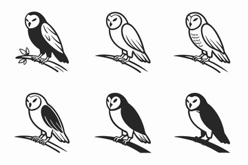 Minimalist barn owl icon set with vibrant accents