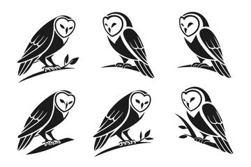 Minimalist barn owl silhouette icon set