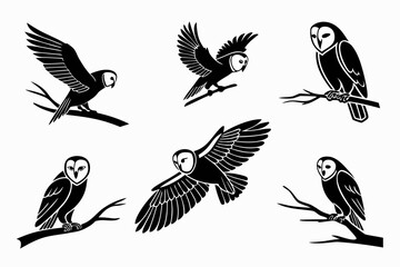 Minimalist barn owl silhouette icon set