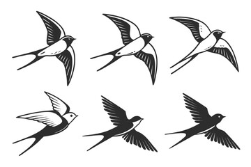 Minimalist barn swallow in flight icon set