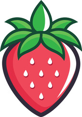 A vibrant and juicy strawberry illustration, showcasing its bright red color, green leaves, and tiny white seeds, , perfect for summer themes