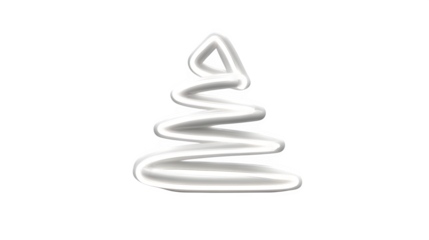 Minimalist neon tube Christmas tree in soft white glow, bent into classic conical shape, modern signage style, isolated on white background