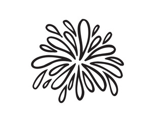 Doodle water splash in vintage style. Hand drawn lack vector ketch illustration. Sun, starburst, sparkle, sunburst set. Line sparkle explosion. Retro spark