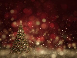 Obraz premium Festive Glow: A resplendent Christmas tree sparkles under a celestial shower of bokeh lights, inviting feelings of warmth and joy.