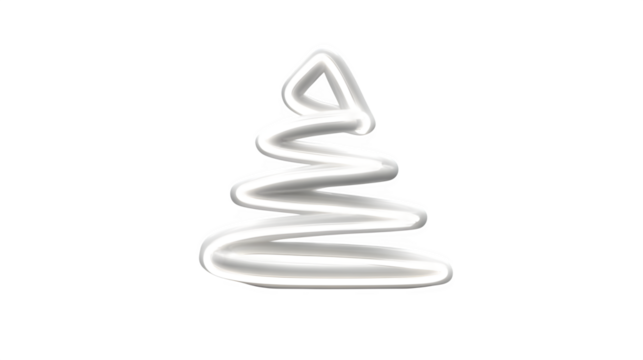Minimalist neon tube Christmas tree in soft white glow, bent into classic conical shape, modern signage style, isolated on white background - Powered by Adobe