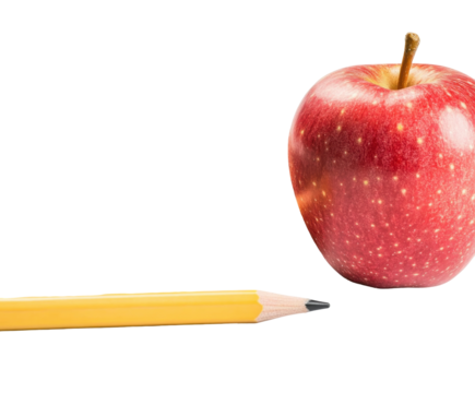 A Vibrant Red Apple Versus a Sharp Yellow Pencil: A Study in Color and Contrast  isolated on transparent background