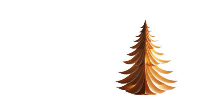 Minimalist shadow Christmas tree created by layered cutouts casting a conical silhouette with warm backlight, optical illusion, isolated on white background