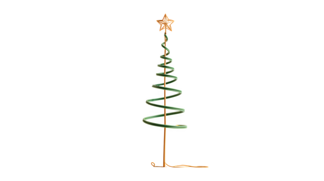 Minimalist single-stem Christmas tree with one spiral green branch wrapping around a central pole and a micro star on top, architectural simplicity, isolated on white background - Powered by Adobe