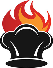 A chefs hat engulfed in flames, symbolizing culinary passion and expertise, it represents hot cuisine, cooking skills, and the art of gastronomy
