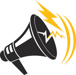 A megaphone with lightning bolts, symbolizing powerful communication and urgent announcements, it represents voice, sound, and attentiongrabbing messages