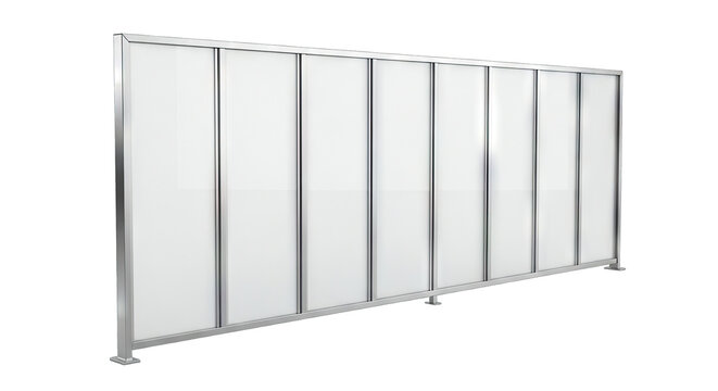Modern Office Partition with Frosted Glass Panels and Metal Frame.