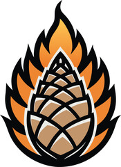 A stylized illustration of a hop cone with flames, representing brewing, beer, and the craft of making alcoholic beverages