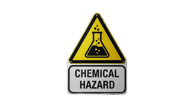 Chemical Hazard Warning Sign with Flask Icon.