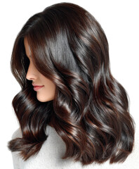 Naklejka premium Stunning Close-Up of Glossy, Wavy Hair Showcasing Rich Texture and Deep Color Contrast in a Natural Light Setting isolated on transparent background