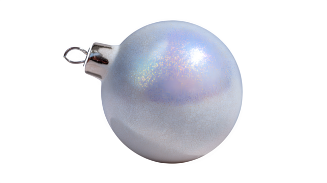 Pearlized white ceramic bauble with subtle iridescent sheen and smooth matte finish, quiet luxury, isolated on white background