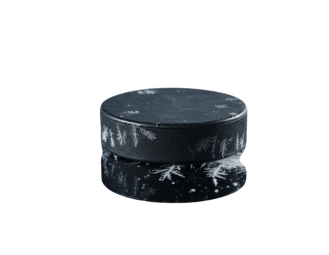 Puck Perfection: A solitary hockey puck rests, exuding an aura of readiness and anticipation. Representing the spirit of competition and the allure of ice hockey