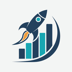 Rocket launching from a bar graph, symbolizing business growth, success, and innovation