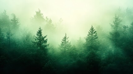 Misty forest landscape at dawn in nature
