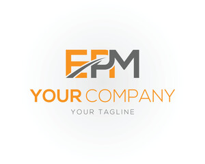Fototapeta premium Orange gray E P M letters with swoosh and company tagline vector template logo graphic