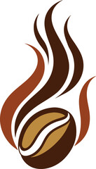 Fototapeta premium A captivating coffee bean emblem with stylized steam swirls, set against a clean white backdrop, evoking the rich aroma and comforting warmth of a freshly brewed cup