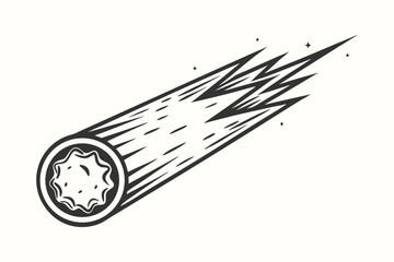 Black and white line art shows a comet streaking across the sky with stars