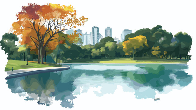 Ibirapuera Park. Ibirapuera Park hand drawn watercolor illustration