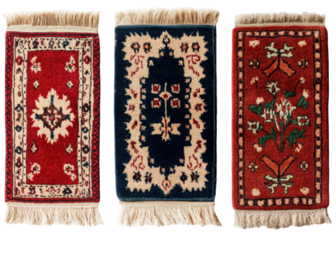 A Beautiful Collection of Traditional Handcrafted Rugs Showcasing Intricate Patterns and Rich Colors for Home Decor Inspiration isolated on transparent background
