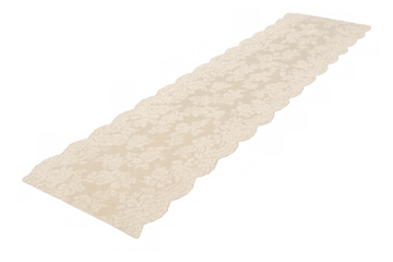 Beige lace table runner with floral pattern design