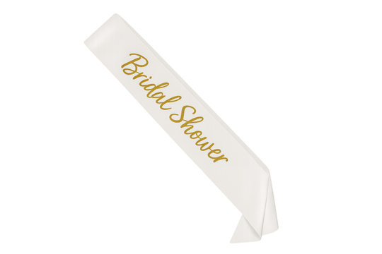 White bridal shower sash with golden lettering