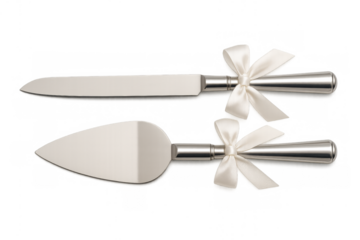 Wedding cake server set with ribbons celebrating special occasion