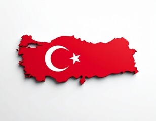 Turkey Map with Turkish Flag Colors and Crescent Moon Star on White Background 3D Render