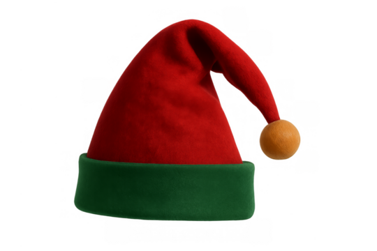 Red and green elf christmas hat on transparent background
