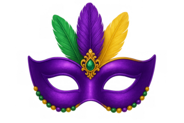 Mardi gras mask with feathers and beads