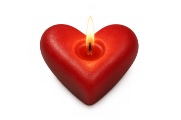 Red heart candle burning flame on transparent background