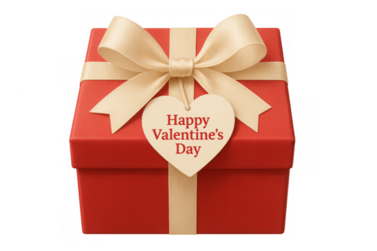 Red gift box with happy valentine's day tag