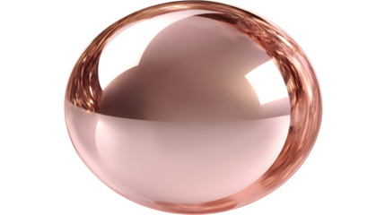 Rose gold mirrored ornament with smooth reflective surface and soft beveled edges, modern glam, isolated on white background