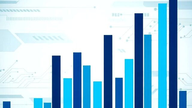 Abstract blue and dark blue bar graph with digital background elements