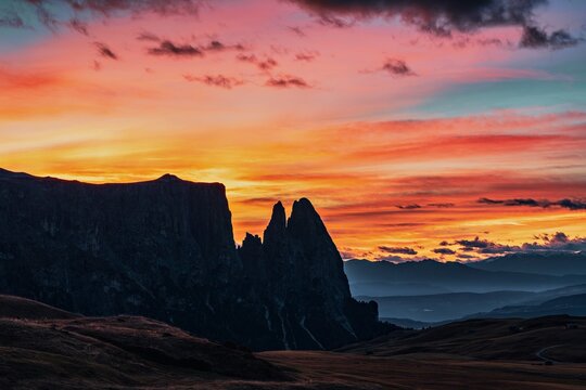 Sunset in the Dolomites, Italy.